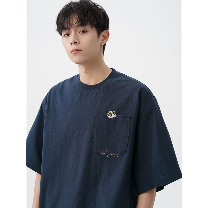 Embroidered Design Pure Cotton Short-Sleeve T-Shirt Mens