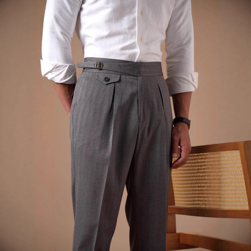 Herringbone Casual High-waist Single-pleated Trousers