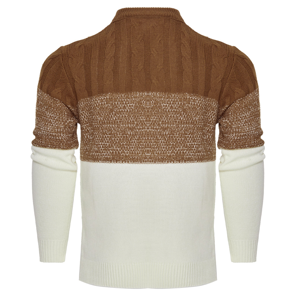 Men's Casual Color Block Long Sleeve Cable Knit Pullover Sweater