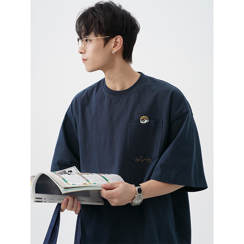 Embroidered Design Pure Cotton Short-Sleeve T-Shirt Mens
