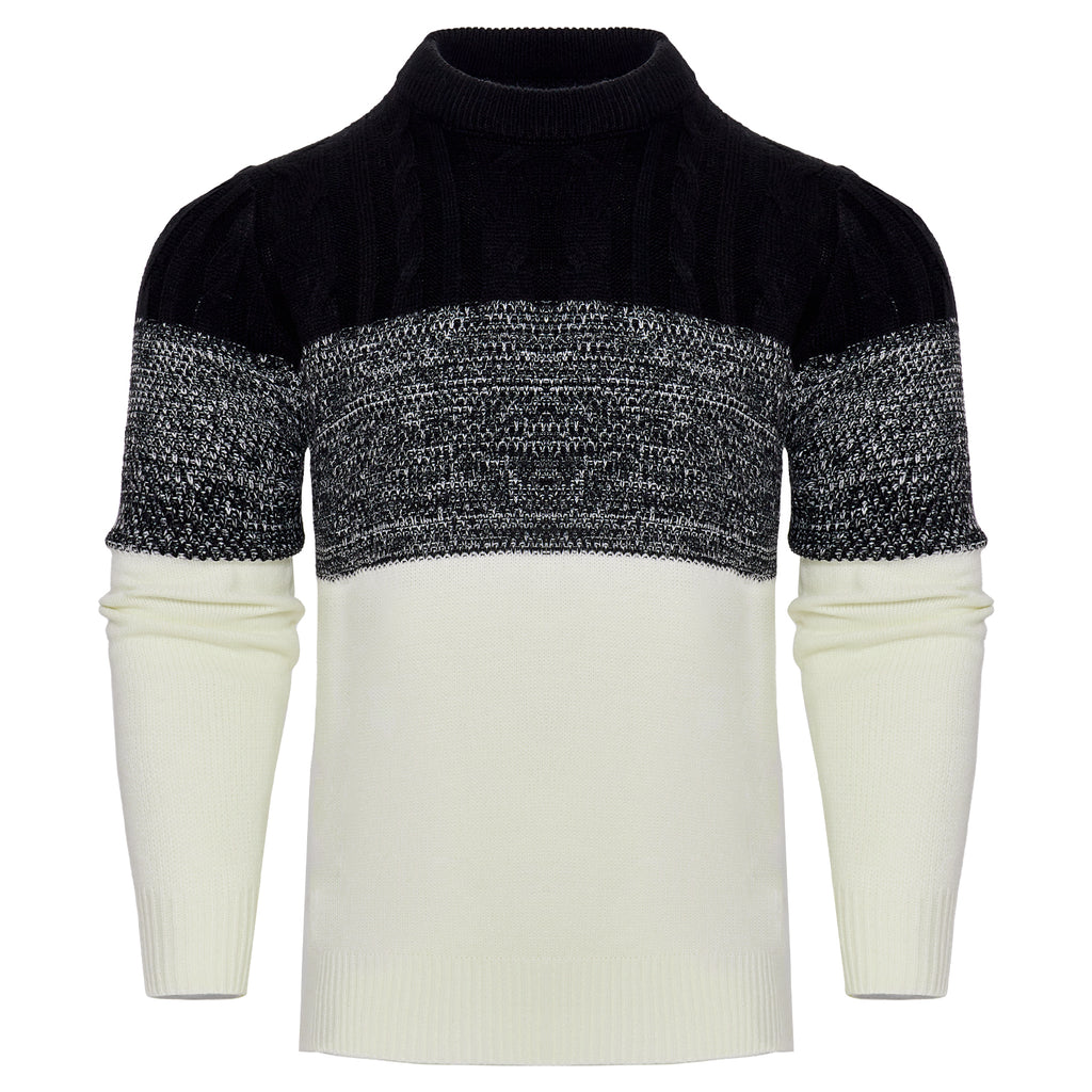 Men's Casual Color Block Long Sleeve Cable Knit Pullover Sweater