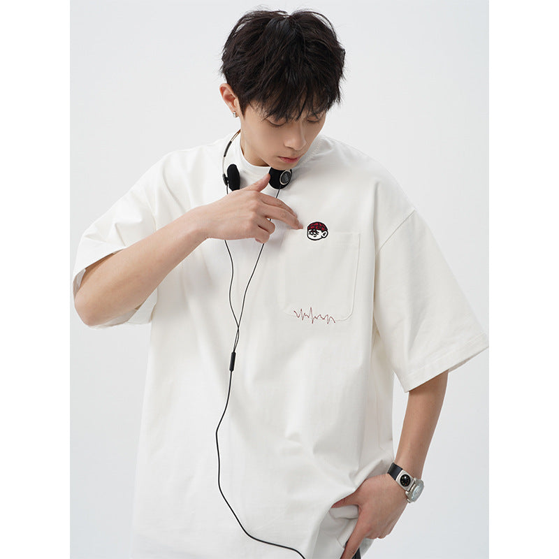 Embroidered Design Pure Cotton Short-Sleeve T-Shirt Mens